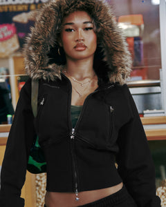 Faux Fur Zip-Up Hoodie
