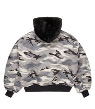 Load image into Gallery viewer, Reversible Snow Camo Fur Bomber Jacket
